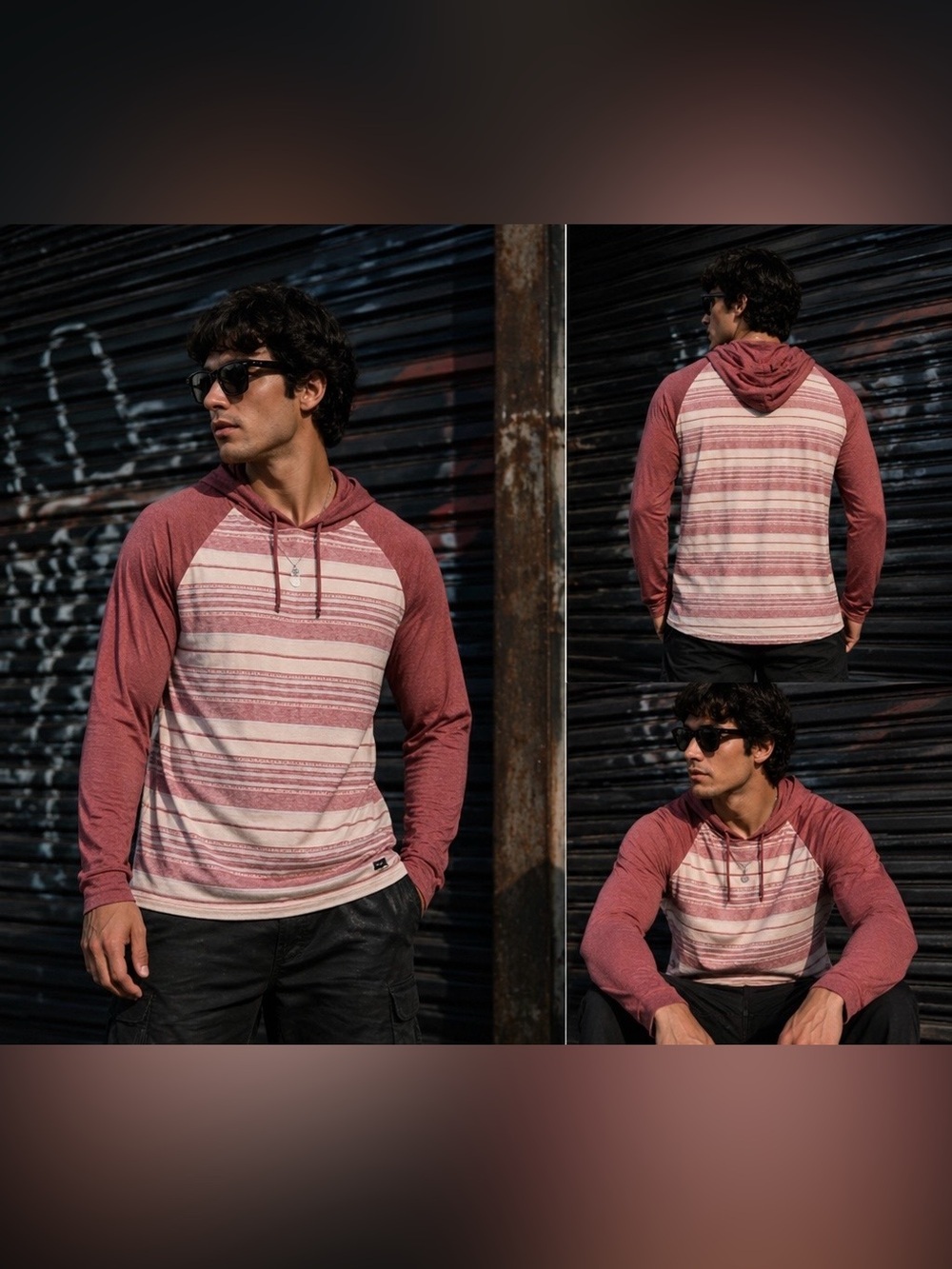 RVCA Striped Hoodie XXL Red Cream Lightweight Boho Streetwear
